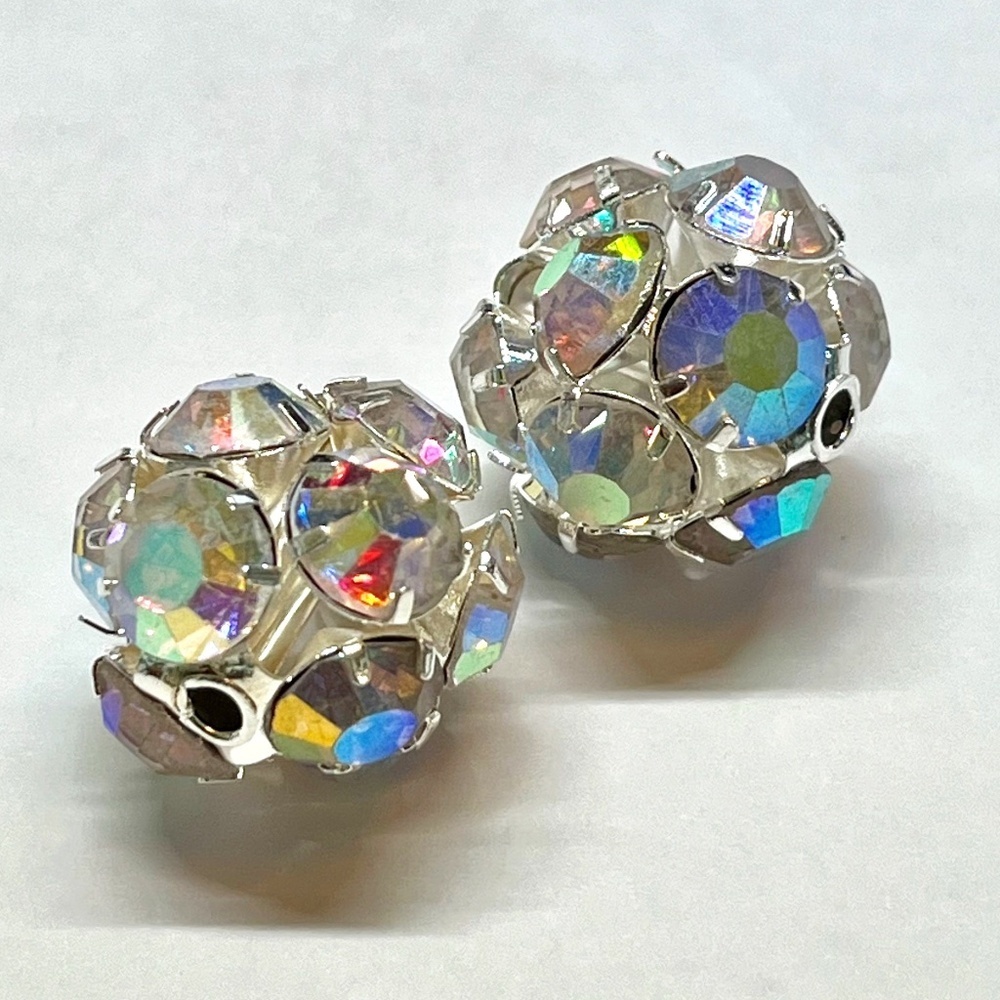 As Low As $2 Large Crystal AB Silvertone Brass Iron Core Hollow Beads 20mm (2)